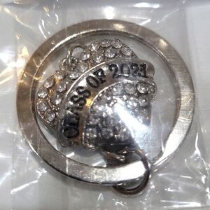 Graduation Class of 2021 silver toned rhinestone heart key chain